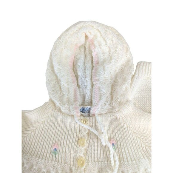 Vintage Made In Portugal Baby Girl 3 Month Hooded Sweater Set Acrylic 2 Piece - Picture 4 of 15